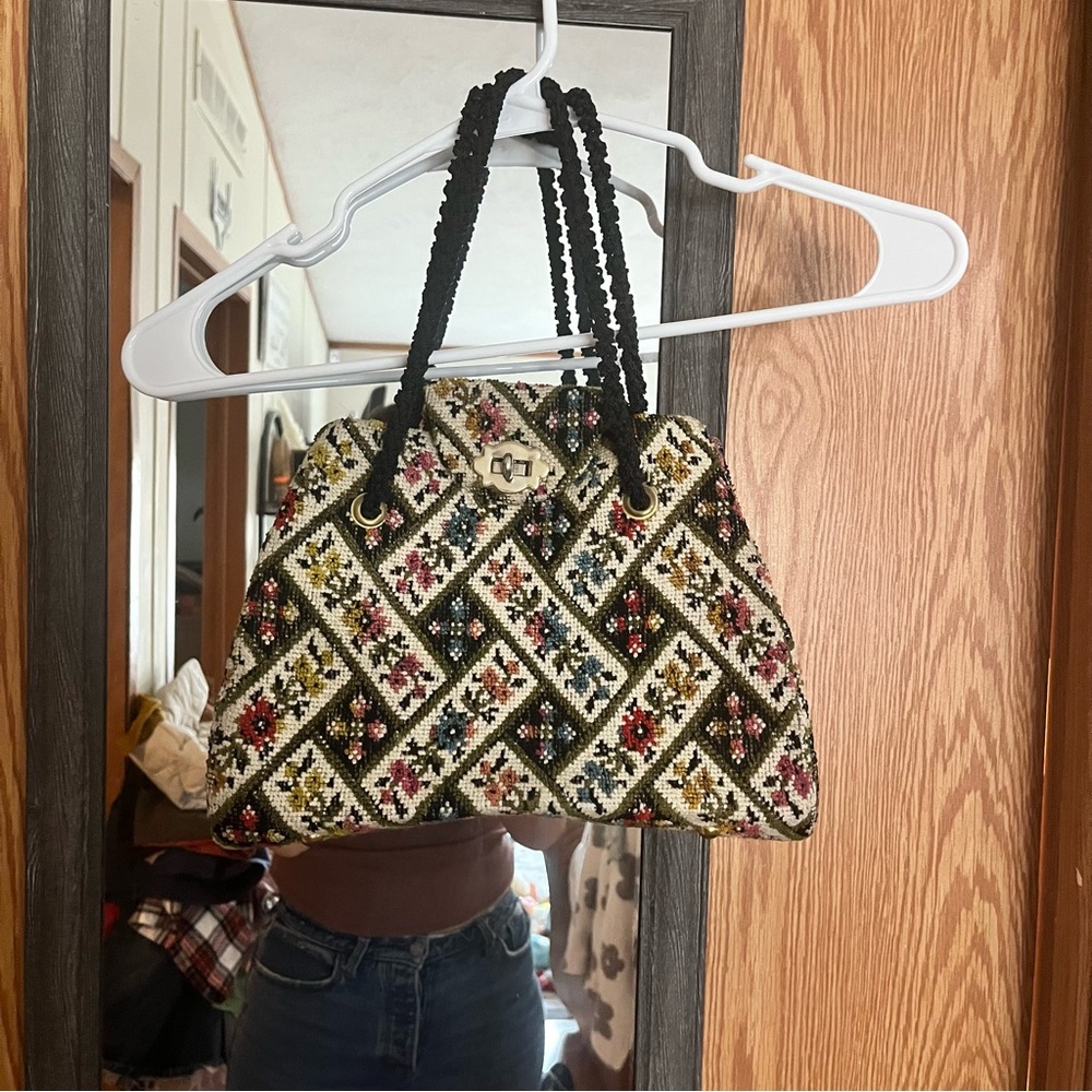 Elegant Black and Multicolor Embroidered Shoulder Bag